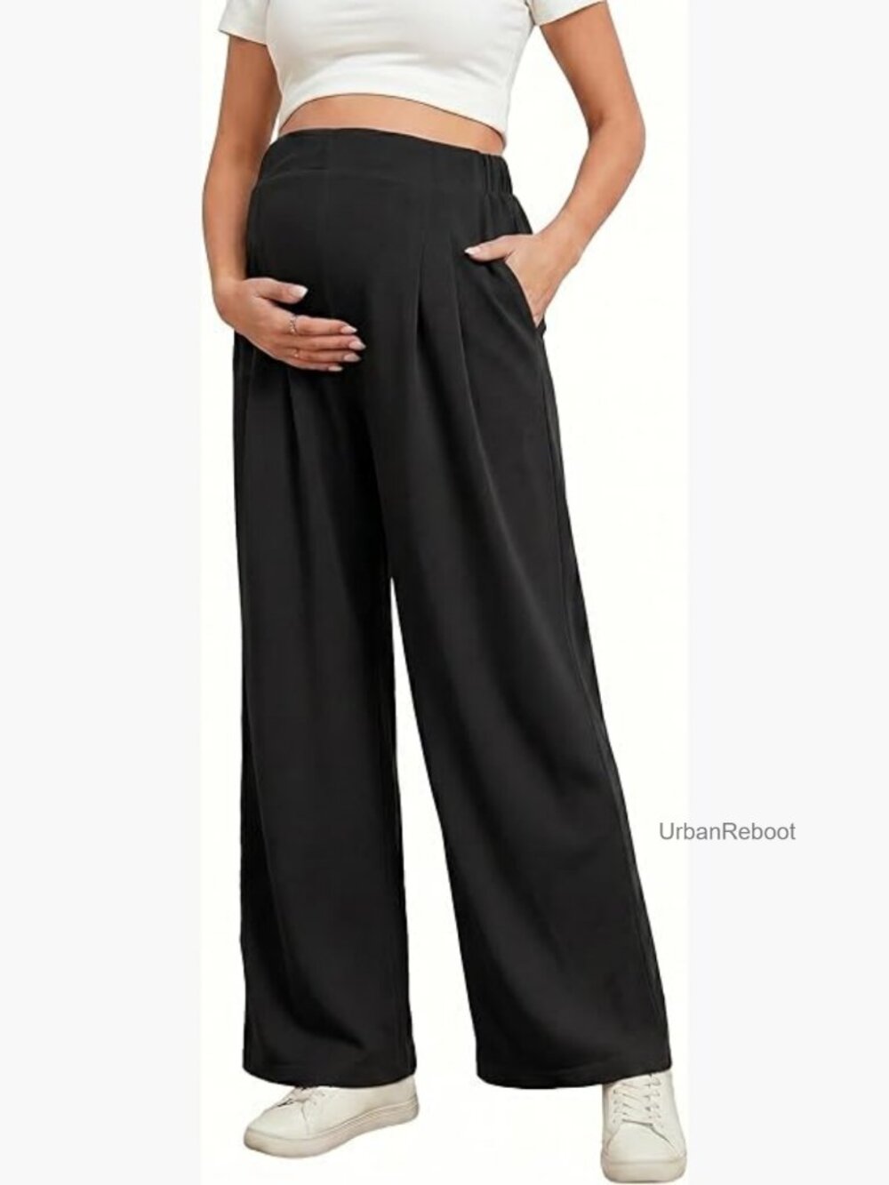 Maternity Wide Leg Work Pants with Pockets Stretchy Baggy Joggers